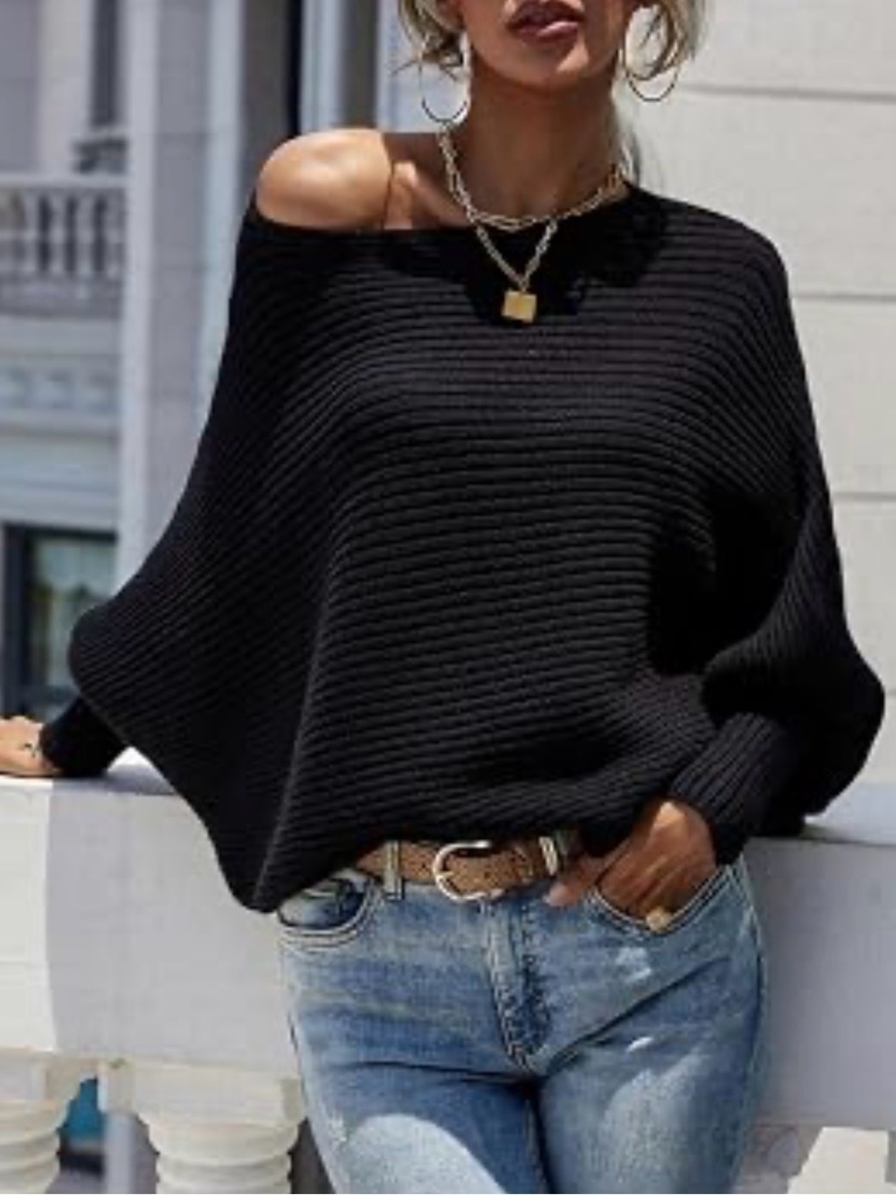 Zara Black Ribbed Crewneck Sweater